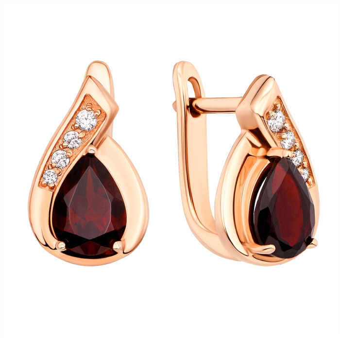 Золоті сережки з гранатом і фіанітами (50385/01/0/5368)
