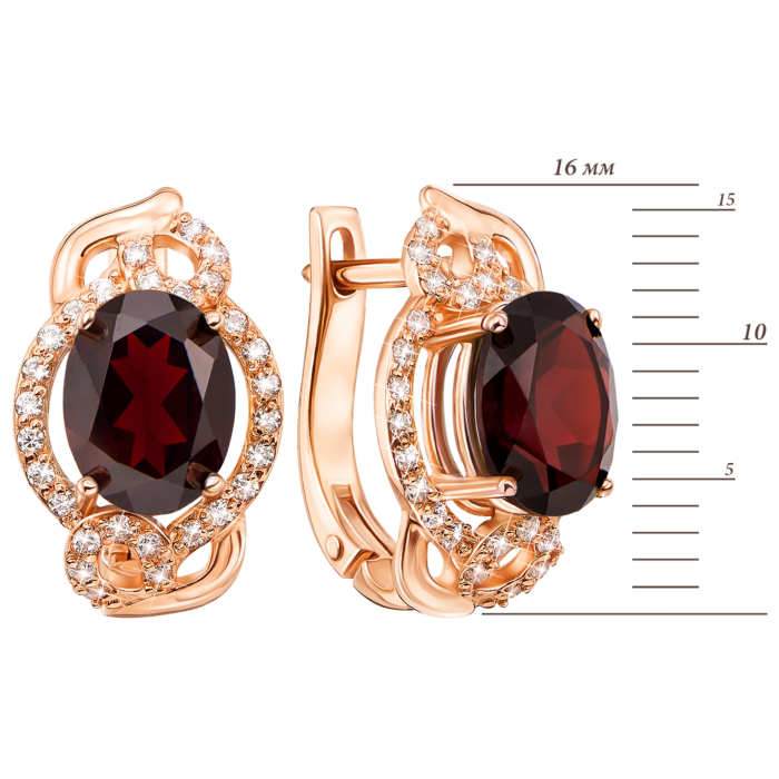 Золоті сережки з гранатом і фіанітами. Артикул 50387/гр