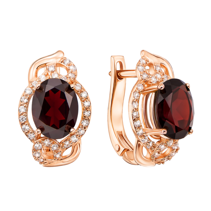 Золоті сережки з гранатом і фіанітами. Артикул 50387/гр