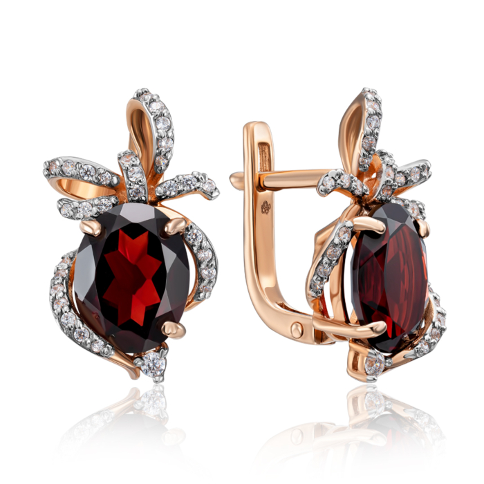 Золоті сережки з гранатом і фіанітами. Артикул 540024/01/1/5462