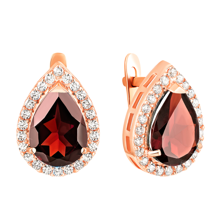 Золоті сережки з гранатом і фіанітами. Артикул UG5с402пр