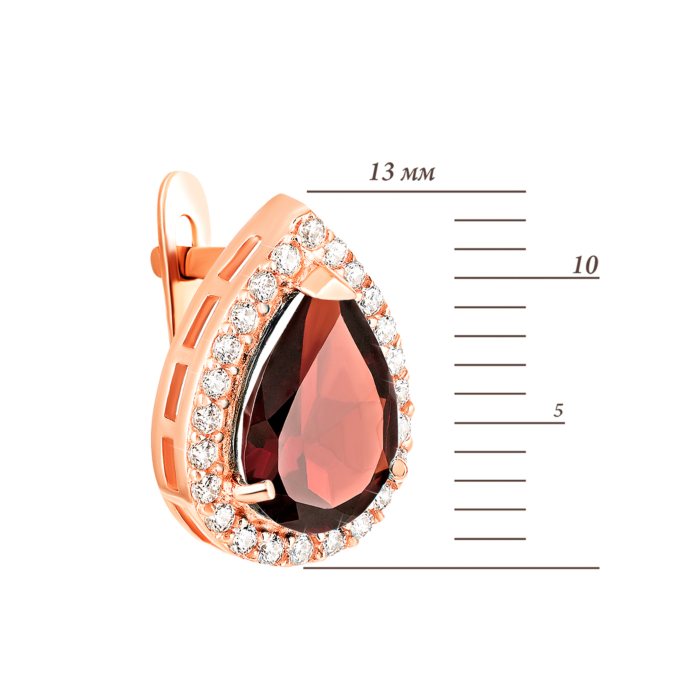 Золоті сережки з гранатом і фіанітами. Артикул UG5с402пр