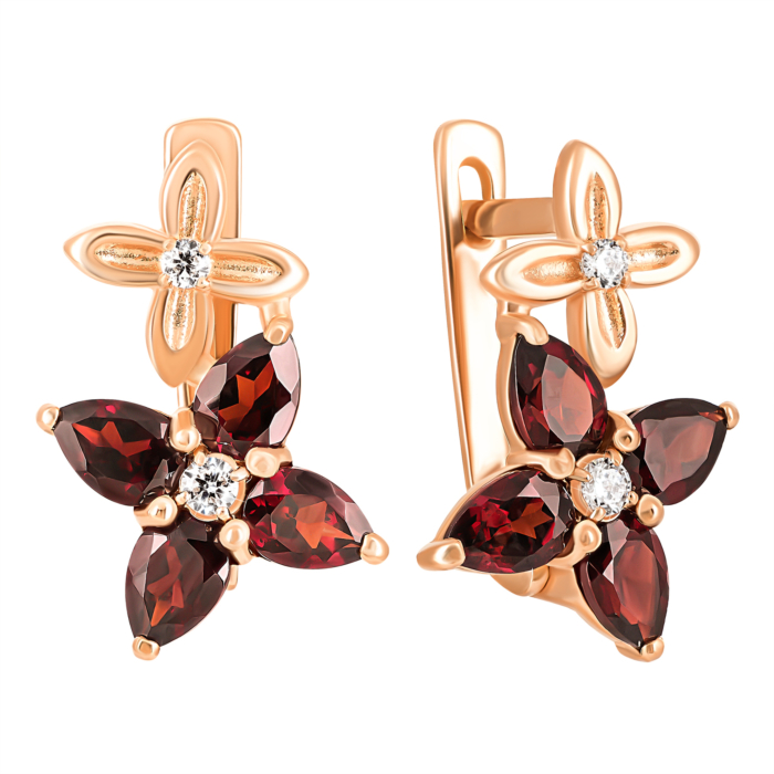 Золотые серьги с гранатом и фианитами. Артикул UG5с660пр