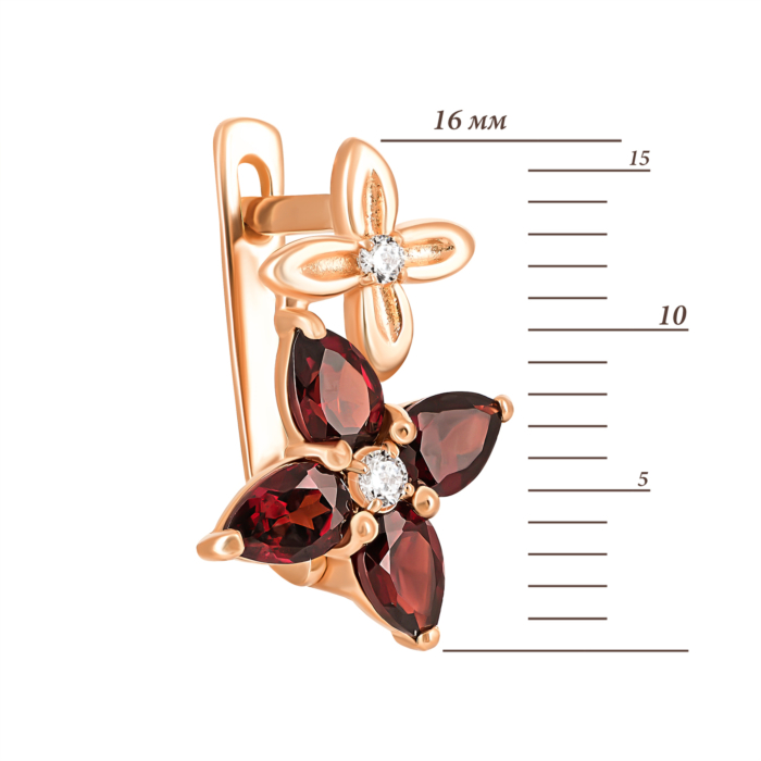 Золотые серьги с гранатом и фианитами. Артикул UG5с660пр