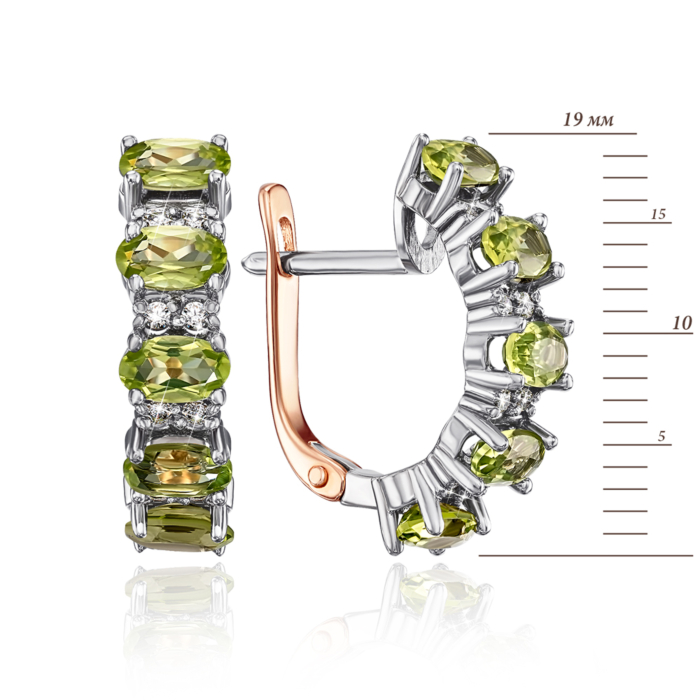 Золотые серьги с хризолитом и фианитами. Артикул 540009/01/1/5726