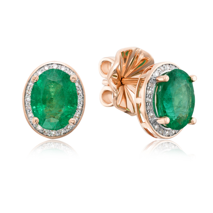Золоті сережки зі смарагдом і діамантами. Артикул 520007/01/1/10234
