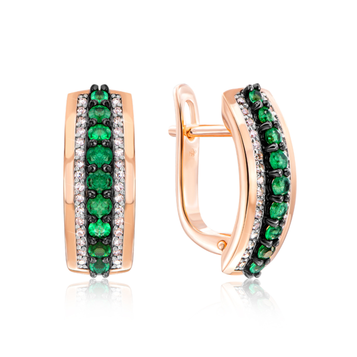 Золоті сережки зі смарагдом і діамантами. Артикул 807031-1/01/1/9906