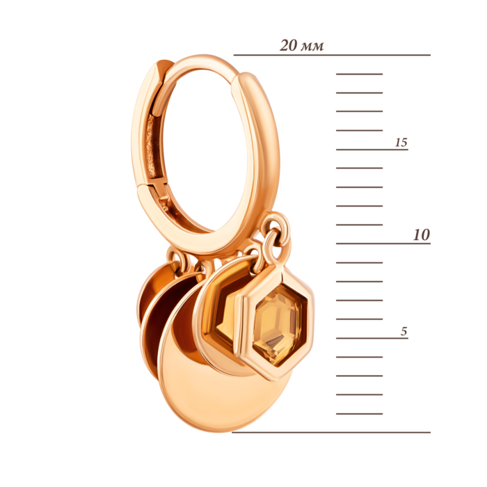 Золотые серьги с желтым кварцем.Артикул UG52/40/054