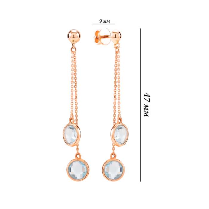 Золоті сережки-підвіски з блакитним кварцом. Артикул UG52/50/339