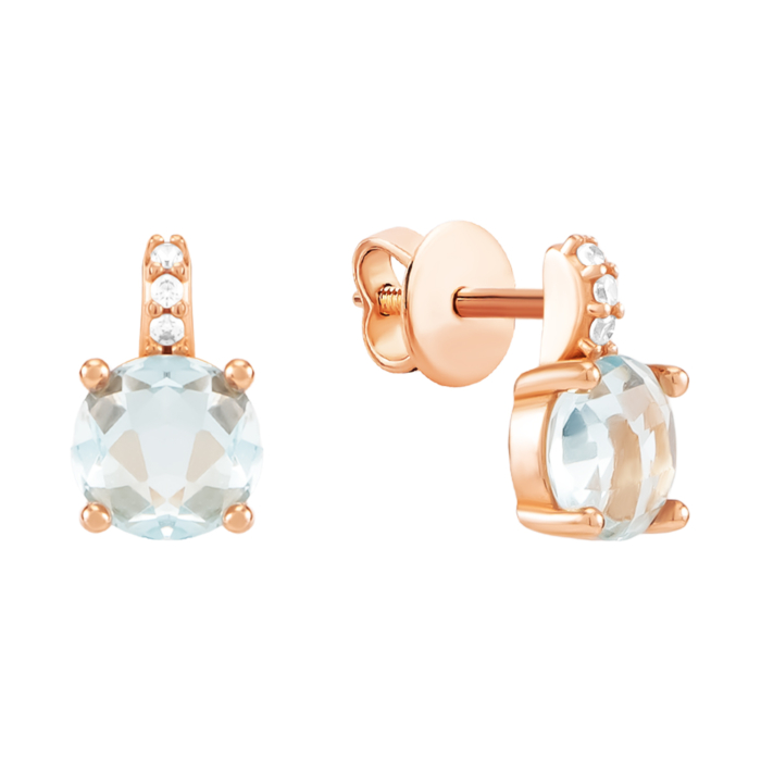 Золоті сережки з блакитним кварцом і фіанітами. Артикул UG52/50/500