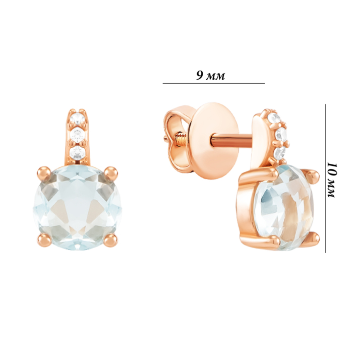Золоті сережки з блакитним кварцом і фіанітами. Артикул UG52/50/500