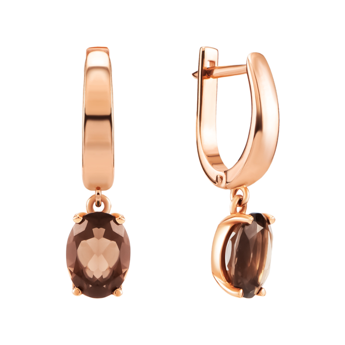 Золотые серьги-подвески с дымчатым кварцем. Артикул UG5219202010106квд