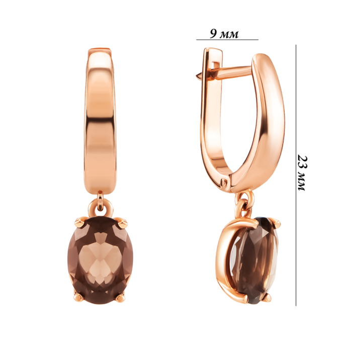 Золотые серьги-подвески с дымчатым кварцем. Артикул UG5219202010106квд