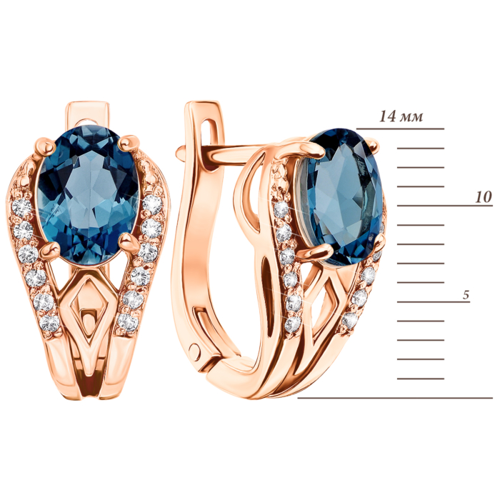 Золоті сережки з лондон-топазом і фіанітами (50306/01/0/5459)