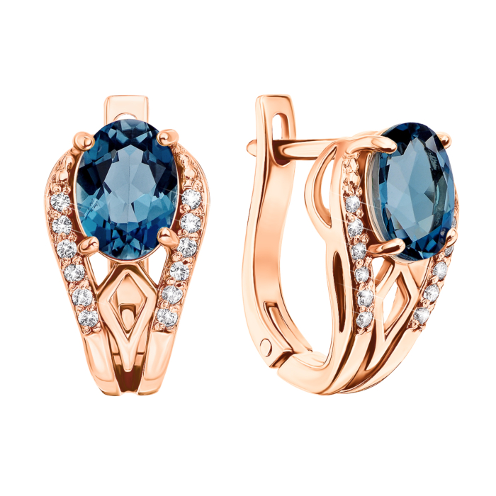 Золоті сережки з лондон-топазом і фіанітами (50306/01/0/5459)