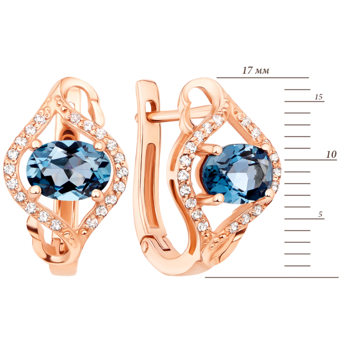 Золоті сережки з лондон-топазом і фіанітами (50374/01/0/5459)
