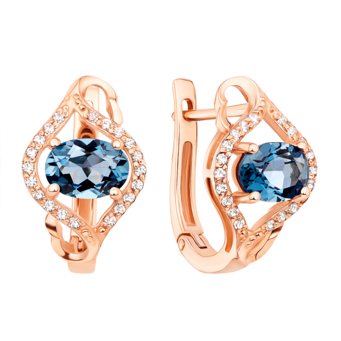 Золоті сережки з лондон-топазом і фіанітами (50374/01/0/5459)