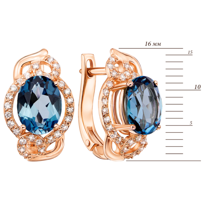 Золоті сережки з лондон-топазом і фіанітами (50387/01/0/5505)
