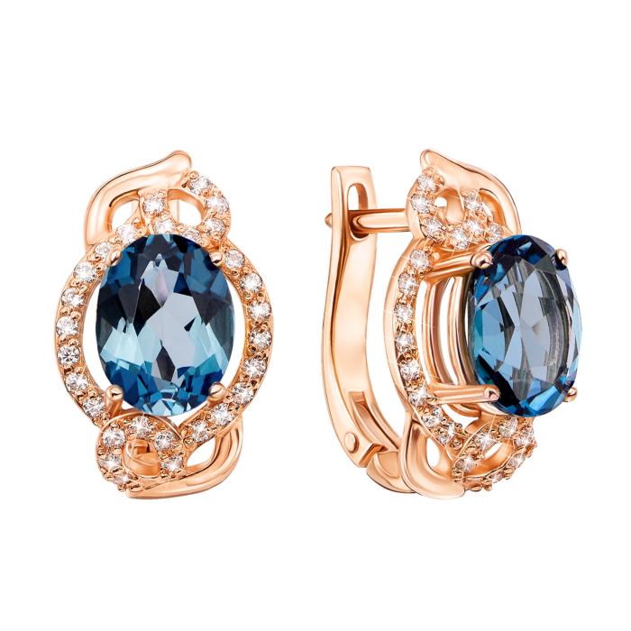 Золоті сережки з лондон-топазом і фіанітами (50387/01/0/5505)