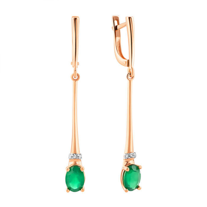 Золотые серьги-подвески с ониксом и фианитами.Артикул UG5С4012онз