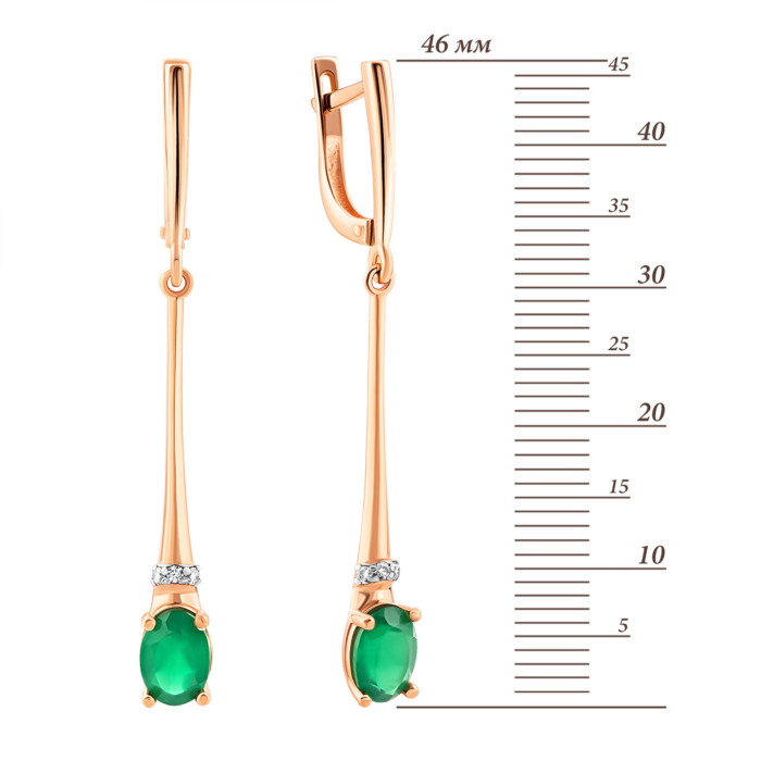 Золотые серьги-подвески с ониксом и фианитами.Артикул UG5С4012онз