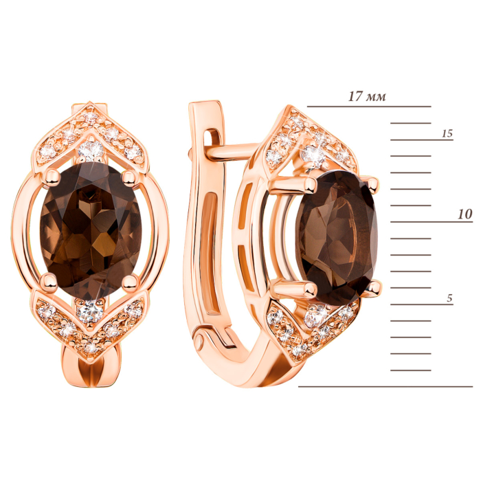 Золоті сережки з раухтопазом і фіанітами (50377/раух к)