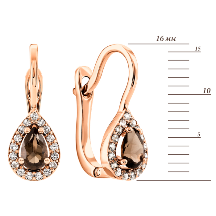 Золотые серьги с раухтопазом и фианитами. Артикул UG5С4031Ртоп