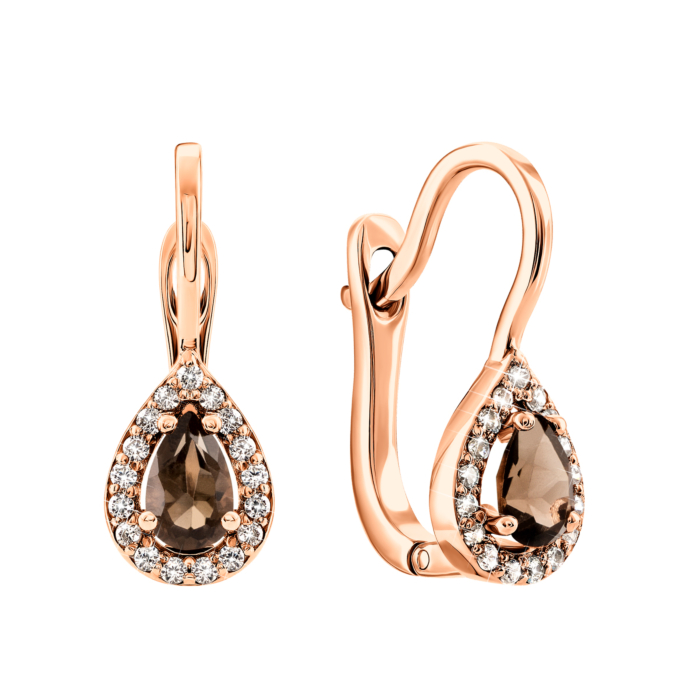 Золотые серьги с раухтопазом и фианитами. Артикул UG5С4031Ртоп