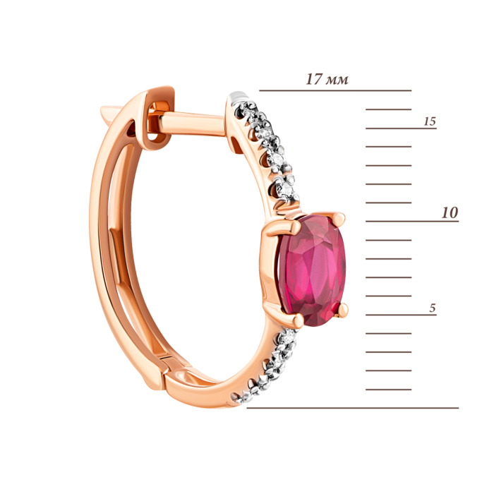 Золоті сережки з рубіном і діамантами.Артикул UG523142RUBY