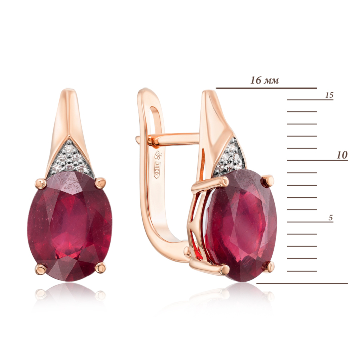 Золотые серьги с рубином и бриллиантами. Артикул 520010/01/1/10240