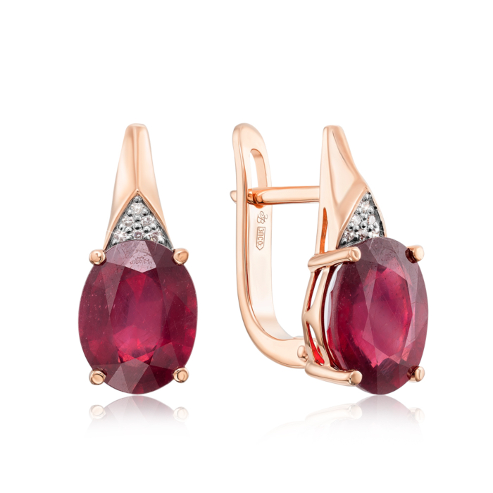 Золотые серьги с рубином и бриллиантами. Артикул 520010/01/1/10240
