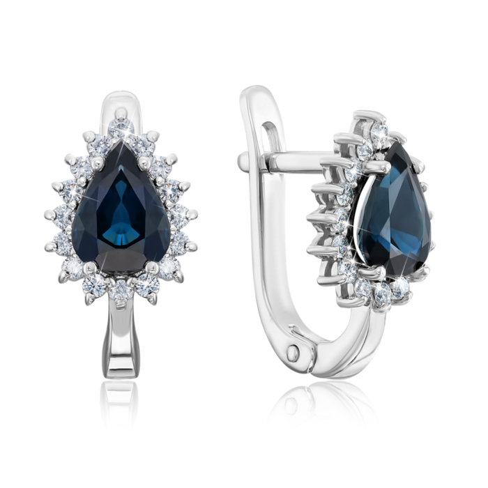 Золотые серьги с сапфиром и бриллиантами. Артикул 520004/02/1/9737