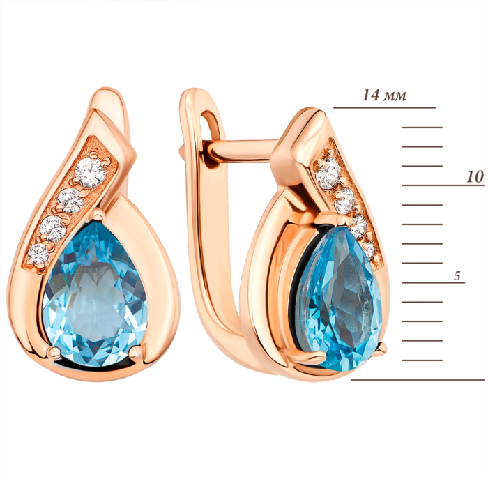 Золоті сережки з топазом swiss і фіанітами (50385/тп sw п)