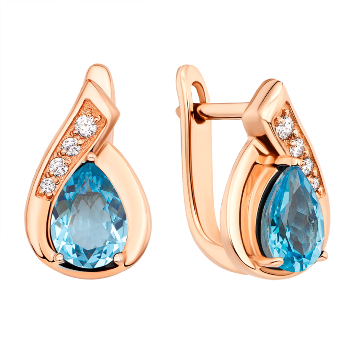 Золоті сережки з топазом swiss і фіанітами (50385/тп sw п)