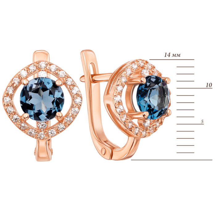 Золотые серьги с лондон топазом и фианитами (50305/01/0/5465)