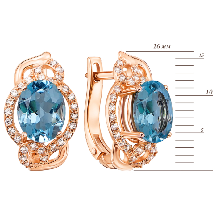 Золоті сережки з топазом і фіанітами. Артикул 50387/топ