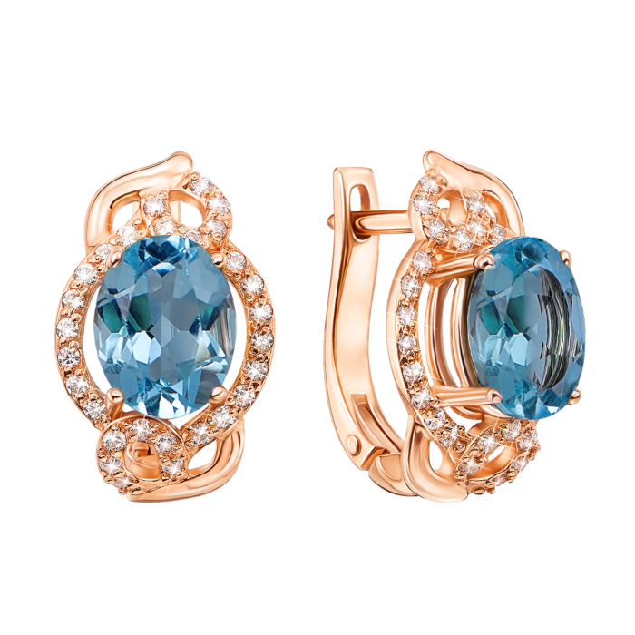 Золоті сережки з топазом і фіанітами. Артикул 50387/топ