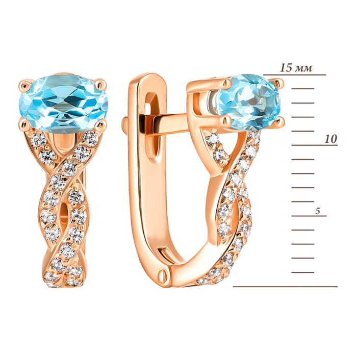 Золотые серьги с топазом и фианитами. Артикул UG5С4255топ