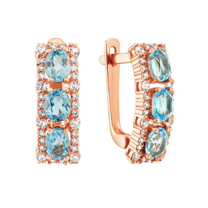 Золотые серьги с топазом swiss и фианитами. Артикул UG5с454тс