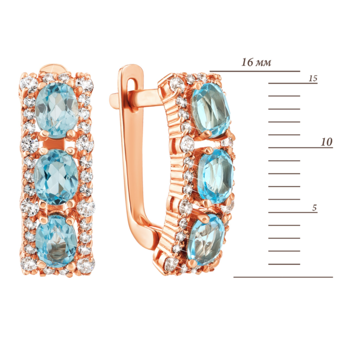 Золотые серьги с топазом swiss и фианитами. Артикул UG5с454тс