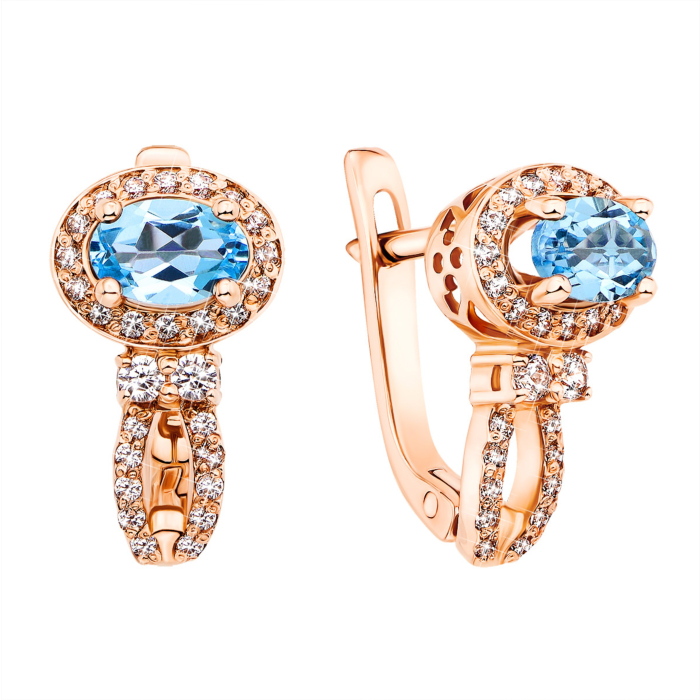 Золотые серьги с топазом swiss и фианитами (50310/01/0/5242 (50310/топ к)