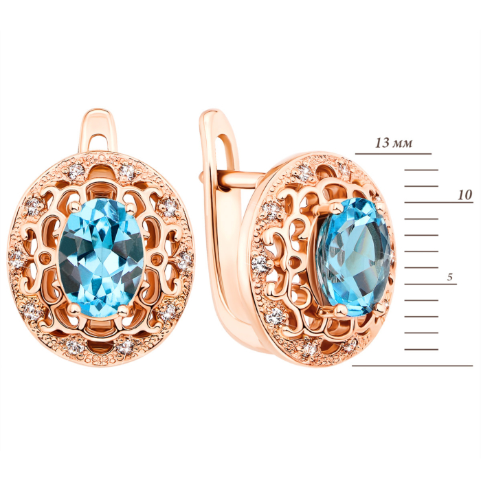 Золотые серьги с топазом swiss и фианитами (50350/тп sw)