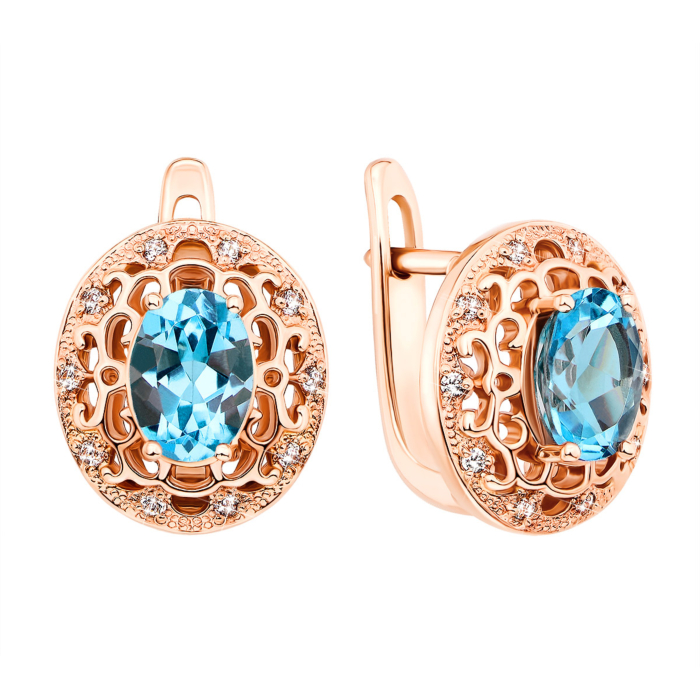 Золотые серьги с топазом swiss и фианитами (50350/тп sw)