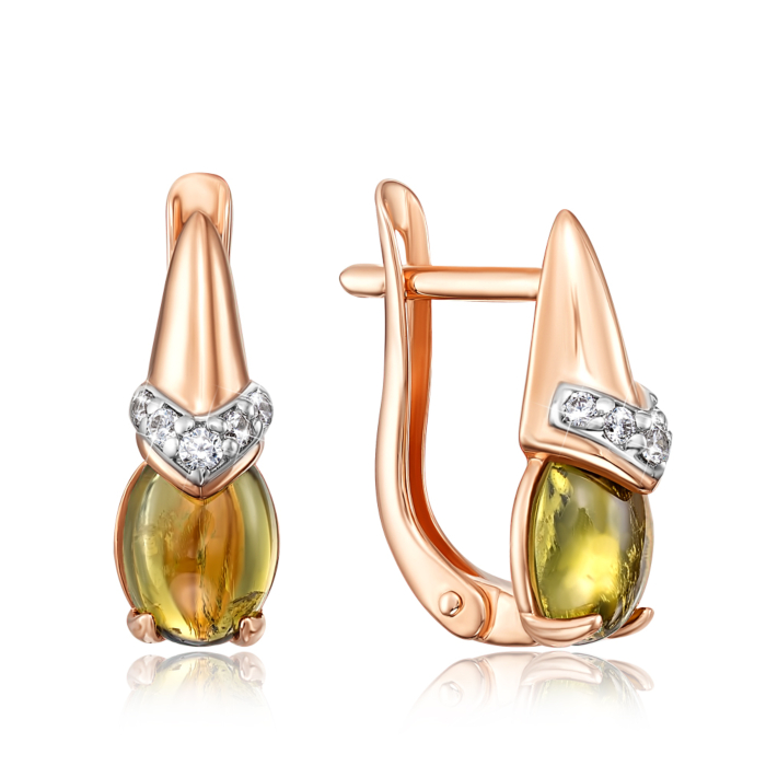 Золоті сережки з турмаліном і фіанітами. Артикул 540118/01/1/6779