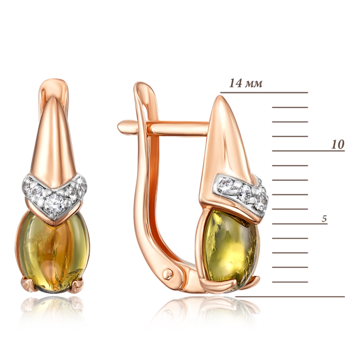 Золоті сережки з турмаліном і фіанітами. Артикул 540118/01/1/6779