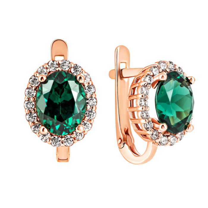 Золотые серьги с верделитом и фианитами. Артикул UG5С4036NS:Верделит