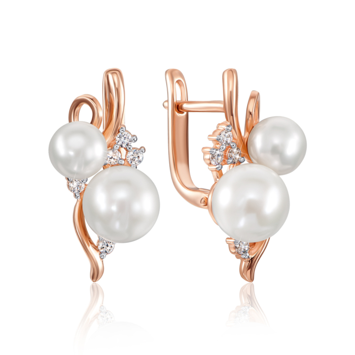 Золота сережки з перлами і фіанітами. Артикул 21872/01/1/1281