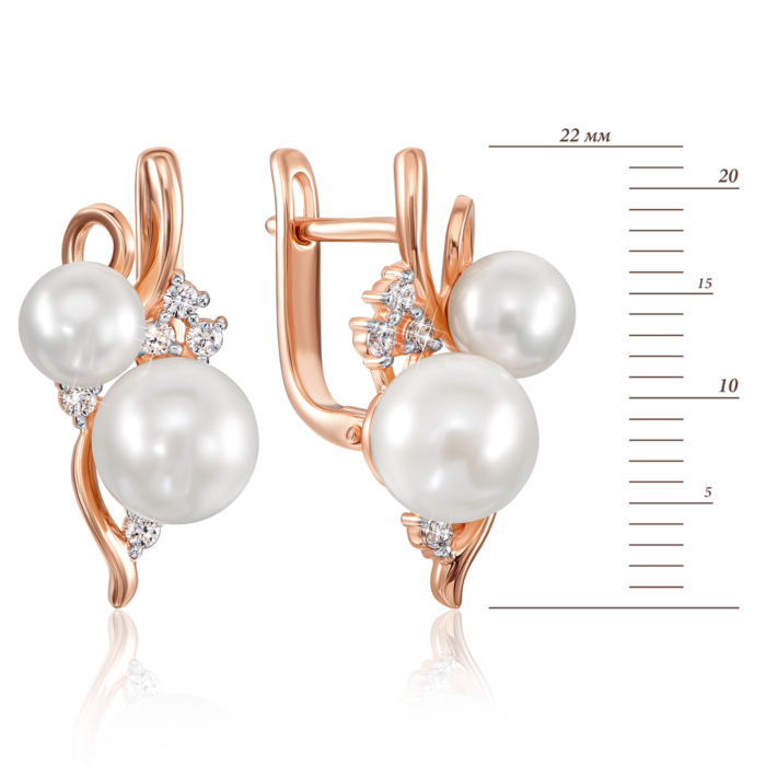 Золота сережки з перлами і фіанітами. Артикул 21872/01/1/1281