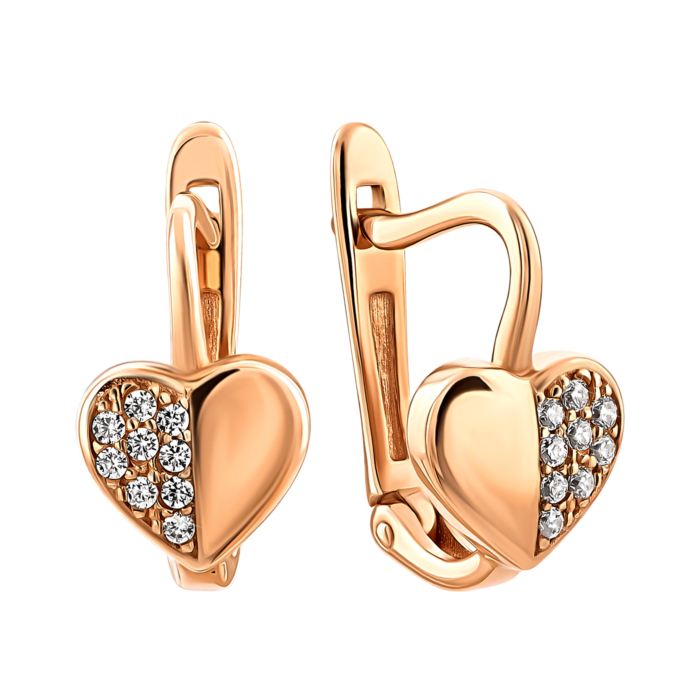 Золоті сережки Серце з фіанітами.Артикул UG5210911910101