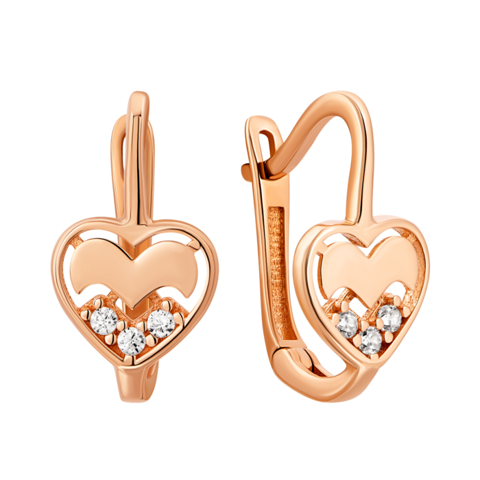 Золотые серьги Сердце с фианитами.Артикул UG52111020901